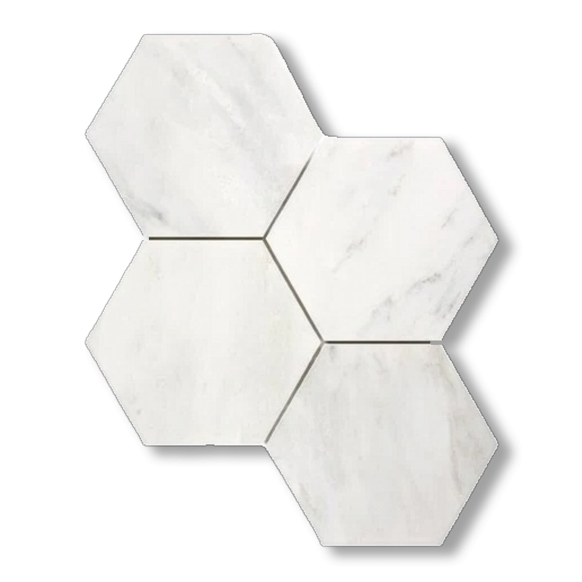 Oriental White / Asian Statuary Marble Honed 6" Hexagon Mosaic Tile - American Tile Depot