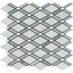 Oriental White / Asian Statuary Marble Honed Lattice Mosaic Tile w/ Blue-Gray Strips Oriental White / Asian Statuary Marble Honed Lattice Mosaic Tile w/ Blue-Gray Strips - American Tile Depot