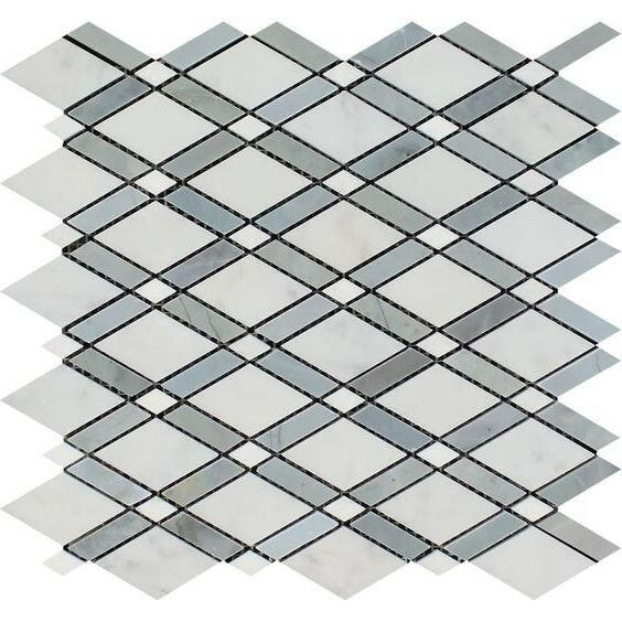 Oriental White / Asian Statuary Marble Honed Lattice Mosaic Tile w/ Blue-Gray Strips Oriental White / Asian Statuary Marble Honed Lattice Mosaic Tile w/ Blue-Gray Strips - American Tile Depot