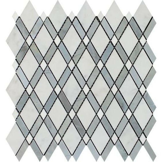 Oriental White / Asian Statuary Marble Honed Lattice Mosaic Tile w/ Blue-Gray Strips Oriental White / Asian Statuary Marble Honed Lattice Mosaic Tile w/ Blue-Gray Strips - American Tile Depot