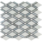 Oriental White / Asian Statuary Marble Honed Lattice Mosaic Tile w/ Blue-Gray Strips Oriental White / Asian Statuary Marble Honed Lattice Mosaic Tile w/ Blue-Gray Strips - American Tile Depot