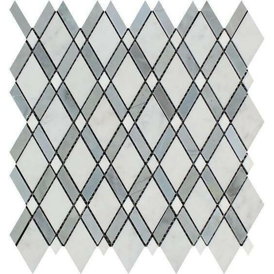 Oriental White / Asian Statuary Marble Honed Lattice Mosaic Tile w/ Blue-Gray Strips Oriental White / Asian Statuary Marble Honed Lattice Mosaic Tile w/ Blue-Gray Strips - American Tile Depot