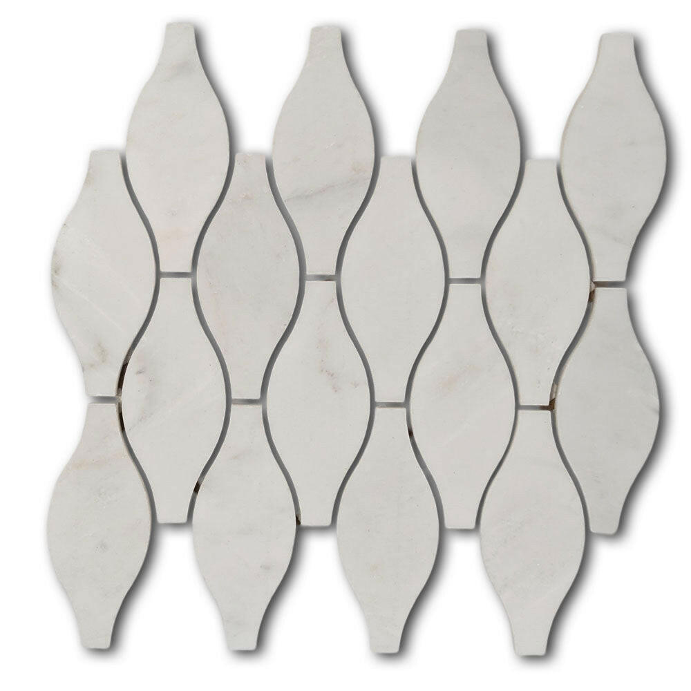 Oriental White / Asian Statuary Marble Polished 2x5 Leaf Mosaic Tile Oriental White / Asian Statuary Marble Polished 2x5 Leaf Mosaic Tile - American Tile Depot