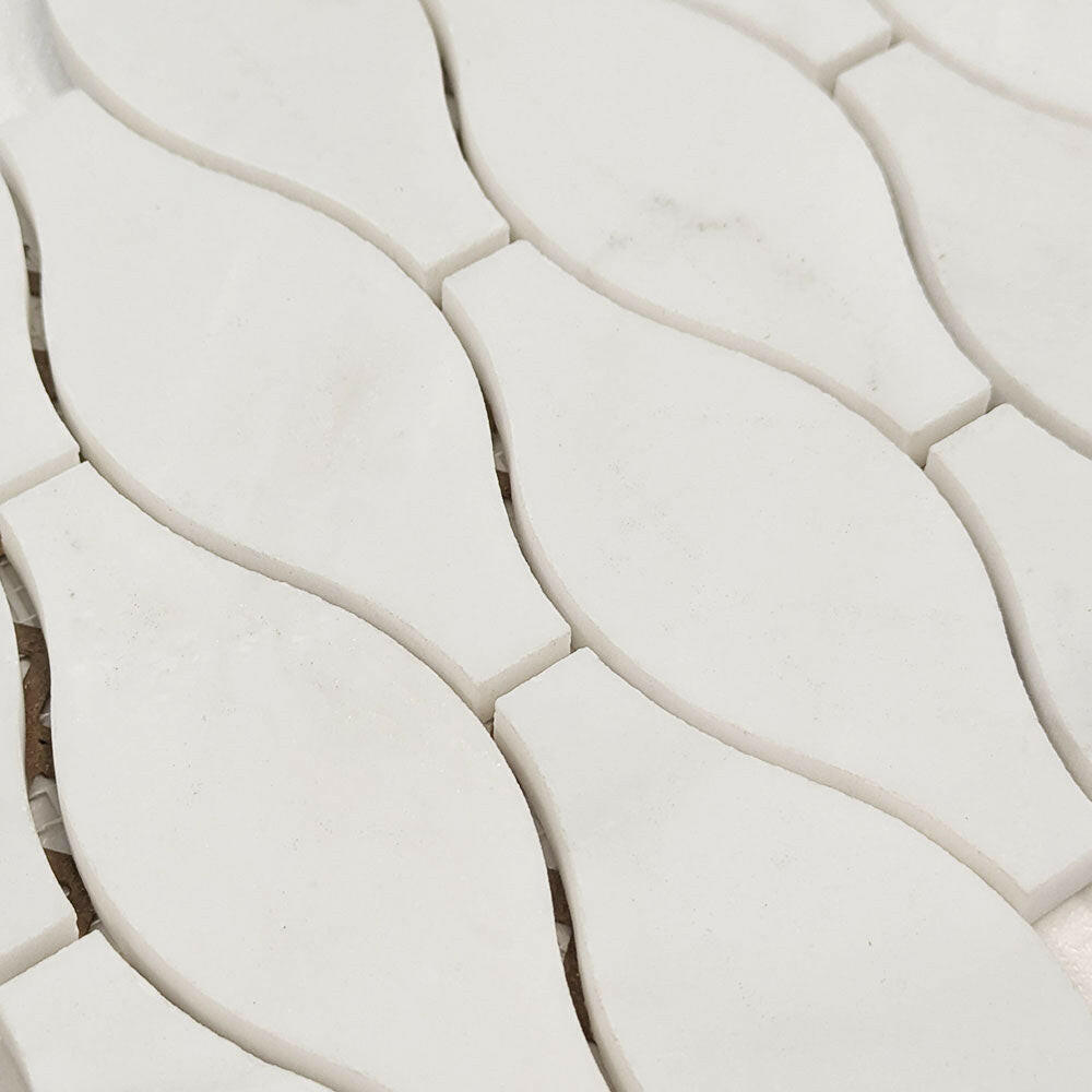Oriental White / Asian Statuary Marble Polished 2x5 Leaf Mosaic Tile Oriental White / Asian Statuary Marble Polished 2x5 Leaf Mosaic Tile - American Tile Depot