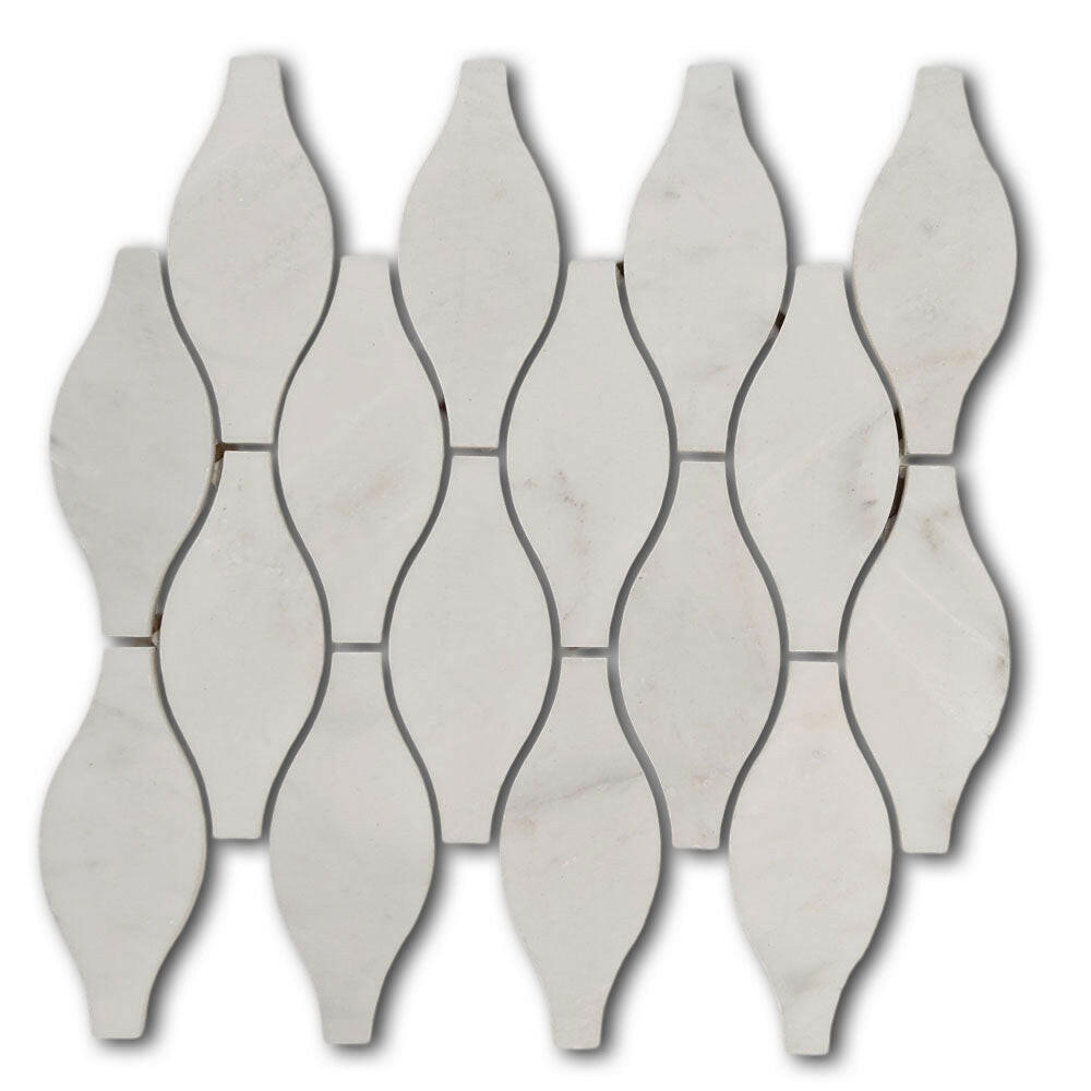 Oriental White / Asian Statuary Marble Polished 2x5 Leaf Mosaic Tile Oriental White / Asian Statuary Marble Polished 2x5 Leaf Mosaic Tile - American Tile Depot