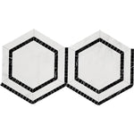 Oriental White / Asian Statuary Marble Honed 5" Hexagon Combination Mosaic Tile w/ Black Border Oriental White / Asian Statuary Marble Honed 5" Hexagon Combination Mosaic Tile w/ Black Border - American Tile Depot