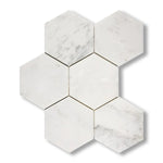 Oriental White / Asian Statuary Marble Honed 5" Large Hexagon Mosaic Tile - American Tile Depot