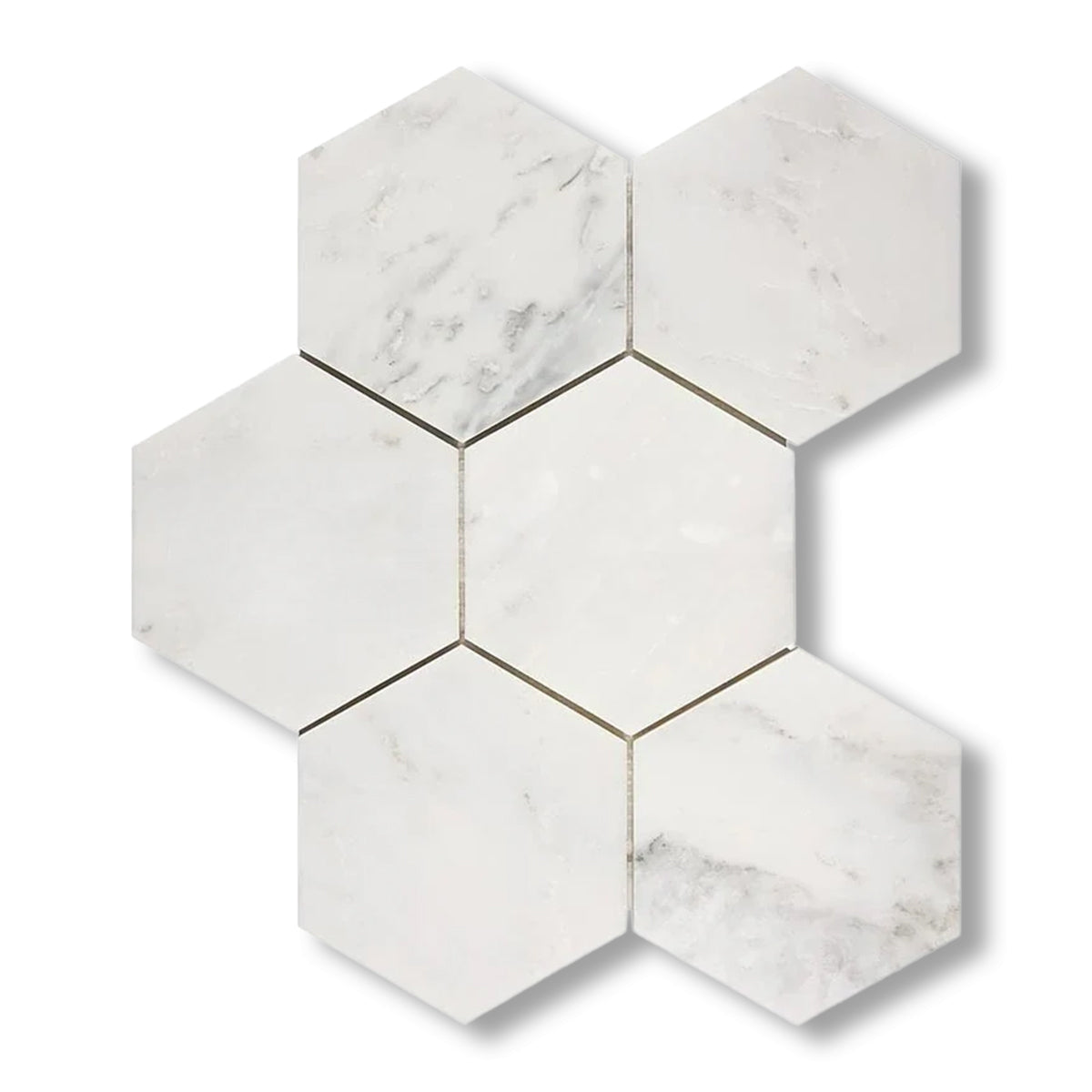 Oriental White / Asian Statuary Marble Honed 5" Large Hexagon Mosaic Tile - American Tile Depot