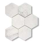 Oriental White / Asian Statuary Marble Honed 5" Large Hexagon Mosaic Tile - American Tile Depot