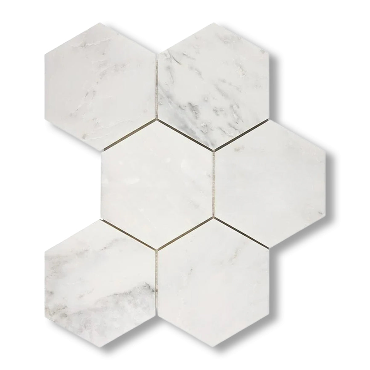Oriental White / Asian Statuary Marble Honed 5" Large Hexagon Mosaic Tile - American Tile Depot