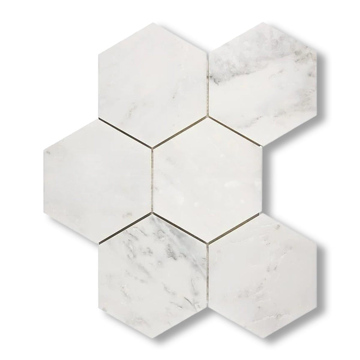 Oriental White / Asian Statuary Marble Honed 5" Large Hexagon Mosaic Tile - American Tile Depot