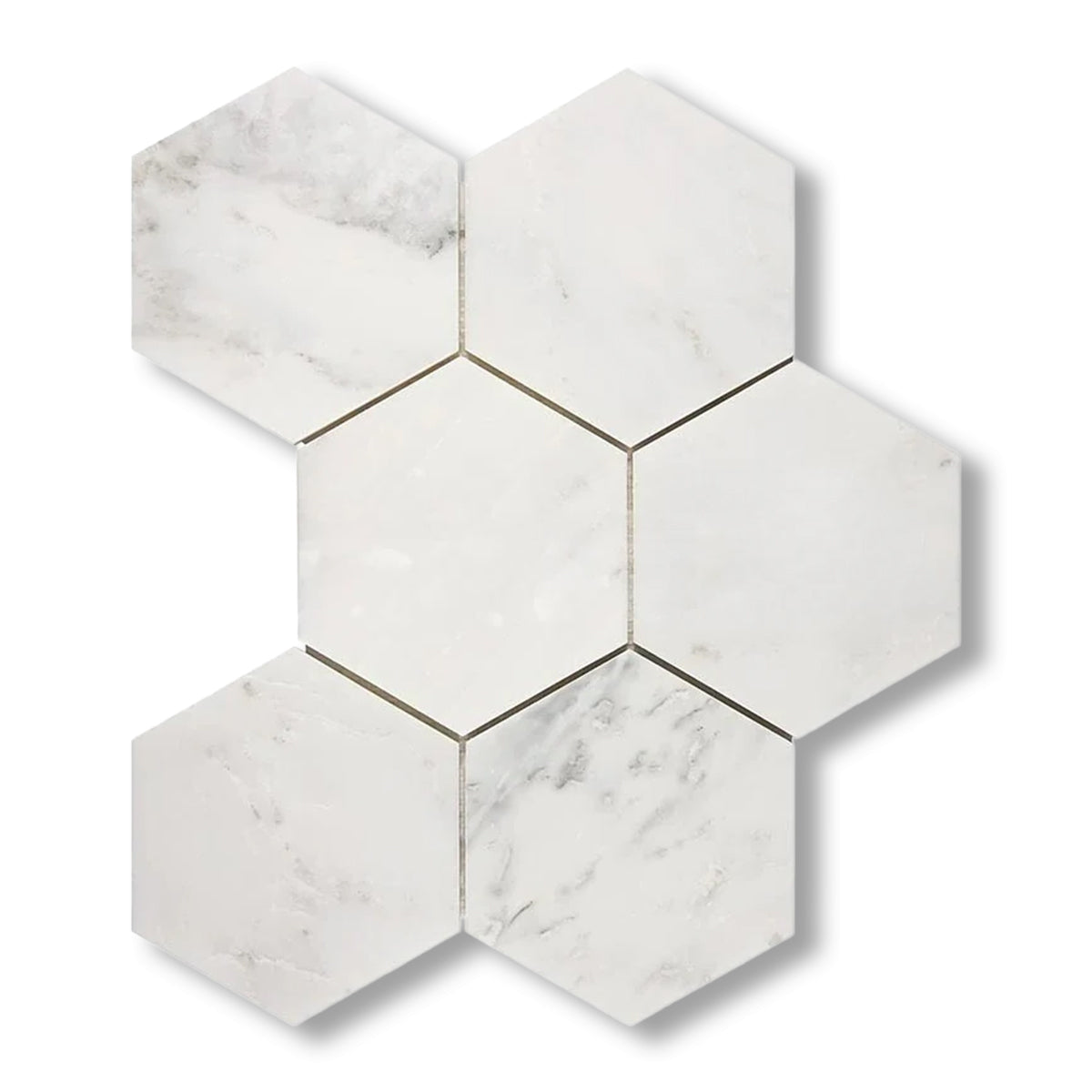 Oriental White / Asian Statuary Marble Polished 5" Large Hexagon Mosaic Tile - American Tile Depot