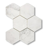 Oriental White / Asian Statuary Marble Honed 5" Large Hexagon Mosaic Tile - American Tile Depot