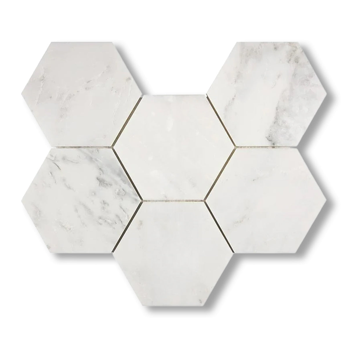 Oriental White / Asian Statuary Marble Honed 5" Large Hexagon Mosaic Tile - American Tile Depot