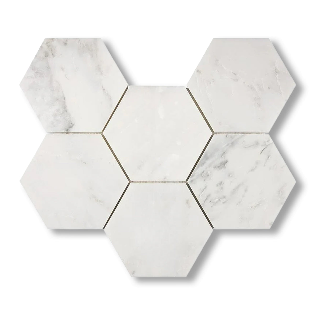 Oriental White / Asian Statuary Marble Honed 5" Large Hexagon Mosaic Tile - American Tile Depot