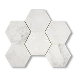 Oriental White / Asian Statuary Marble Polished 5" Large Hexagon Mosaic Tile - American Tile Depot