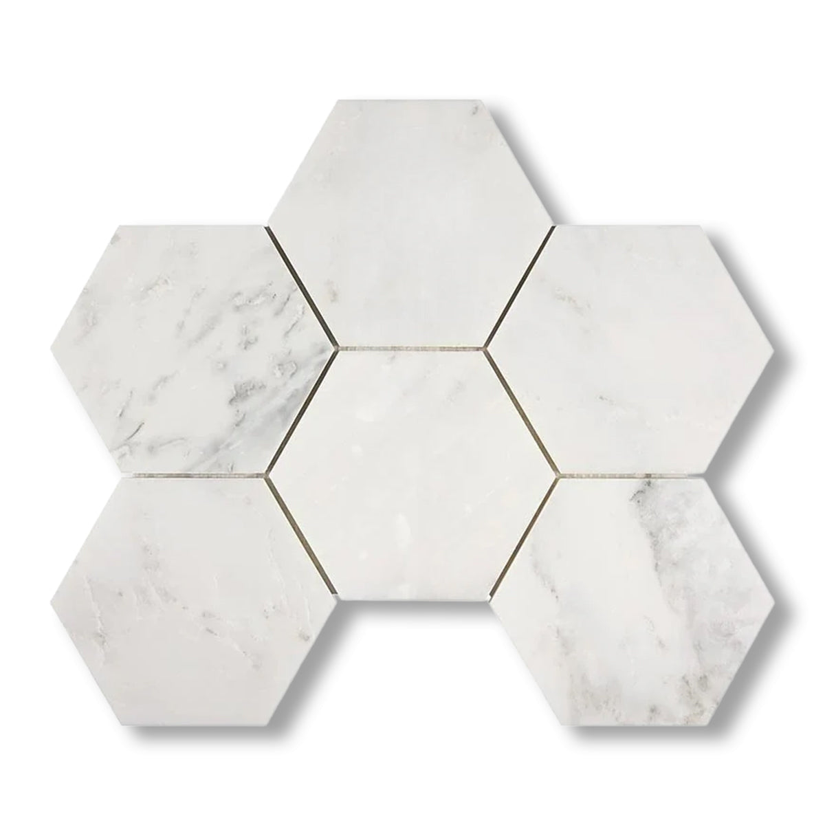 Oriental White / Asian Statuary Marble Polished 5" Large Hexagon Mosaic Tile - American Tile Depot