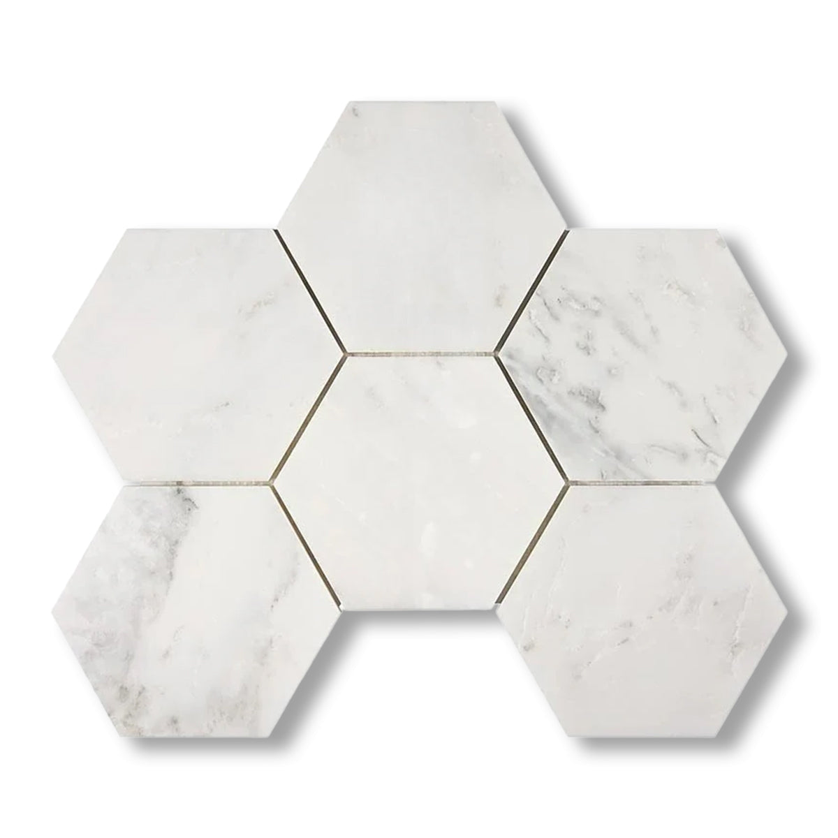 Oriental White / Asian Statuary Marble Polished 5" Large Hexagon Mosaic Tile - American Tile Depot