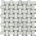 Oriental White / Asian Statuary Marble Polished Basketweave Mosaic Tile w/ Blue-Gray Dots Oriental White / Asian Statuary Marble Polished Basketweave Mosaic Tile w/ Blue-Gray Dots - American Tile Depot