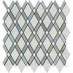 Oriental White / Asian Statuary Marble Polished Lattice Mosaic Tile w/ Blue-Gray Strips Oriental White / Asian Statuary Marble Polished Lattice Mosaic Tile w/ Blue-Gray Strips - American Tile Depot