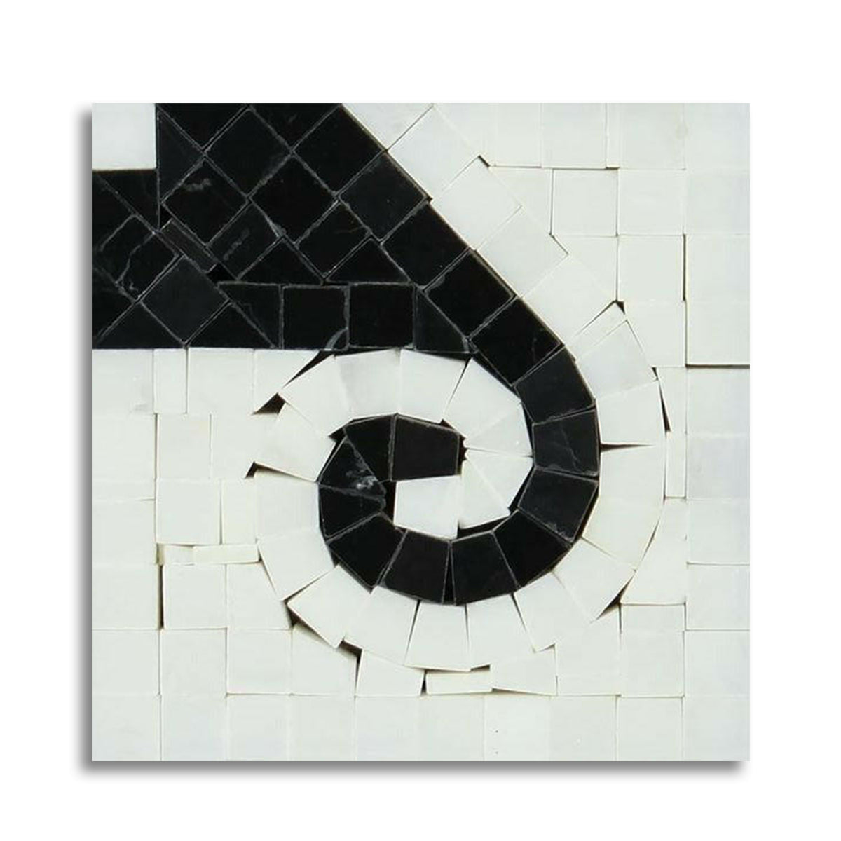 Oriental White Marble Honed Wave Border Corner w/ Black Dots - American Tile Depot