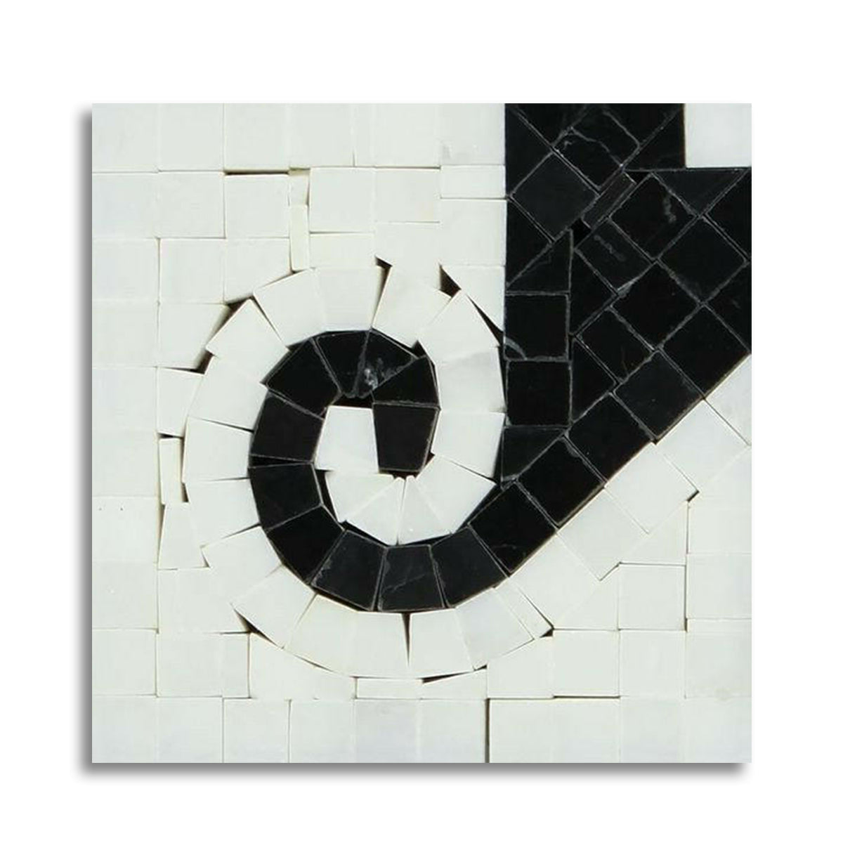 Oriental White Marble Honed Wave Border Corner w/ Black Dots - American Tile Depot