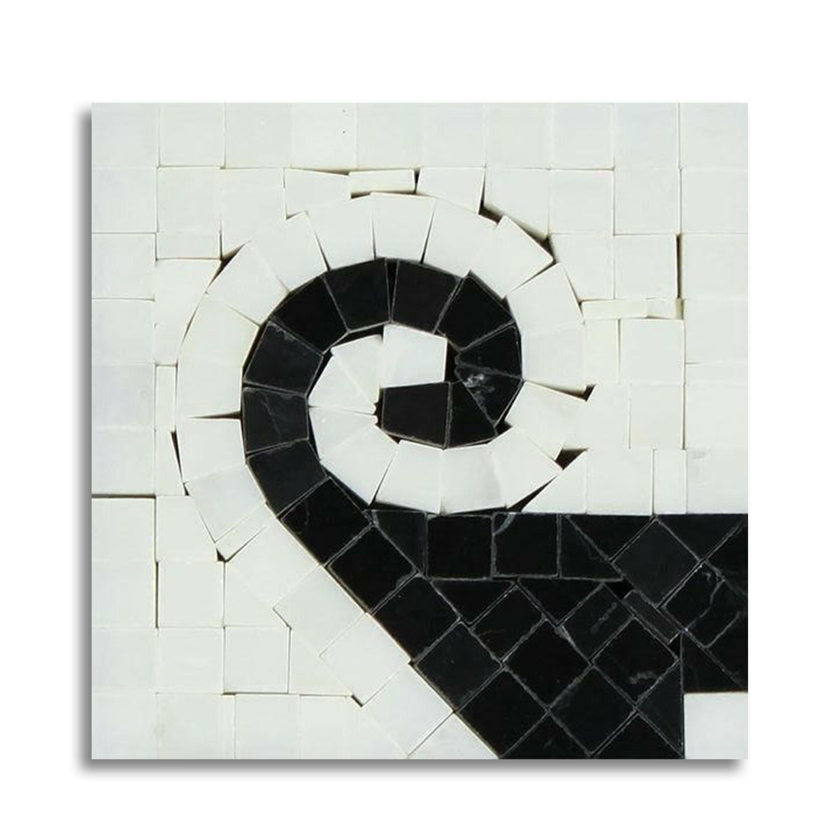 Oriental White Marble Honed Wave Border Corner w/ Black Dots - American Tile Depot