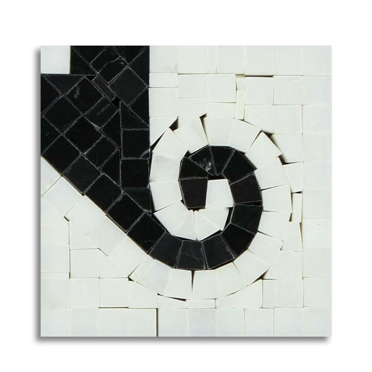 Oriental White Marble Honed Wave Border Corner w/ Black Dots
