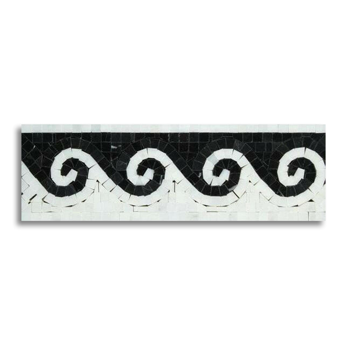 Oriental White Marble Honed Wave Border w/ Black Dots