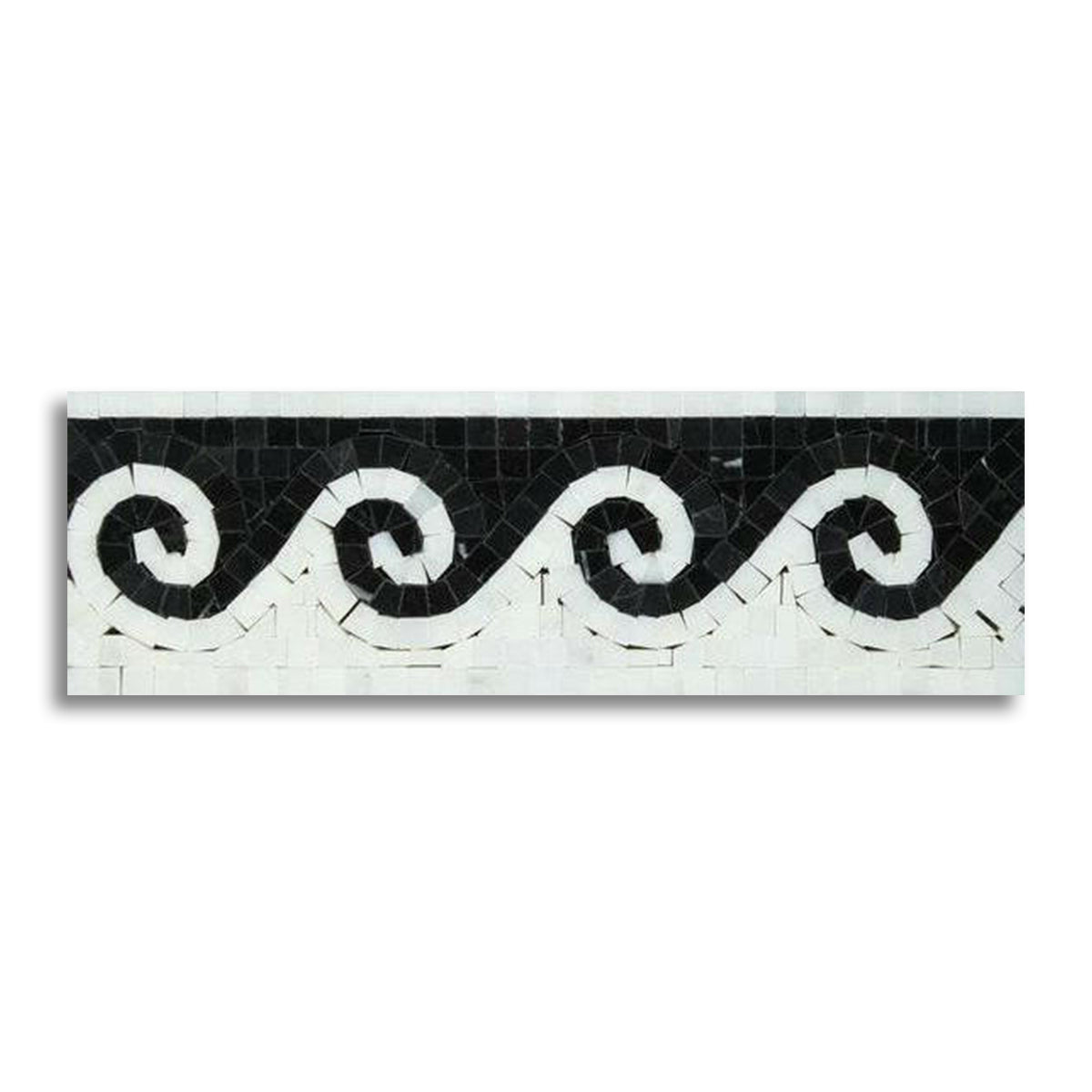 Oriental White Marble Honed Wave Border w/ Black Dots