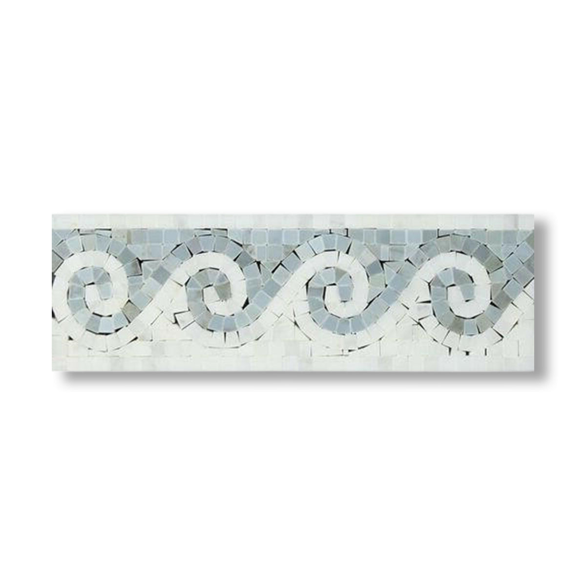 Oriental White Marble Honed Wave Border w/ Blue-Gray Dots - American Tile Depot