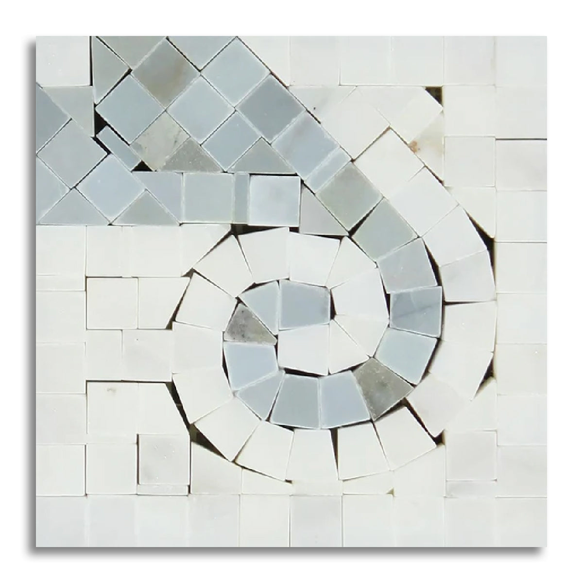 Oriental White Marble Polished Wave Border Corner w/ Blue-Gray Dots - American Tile Depot