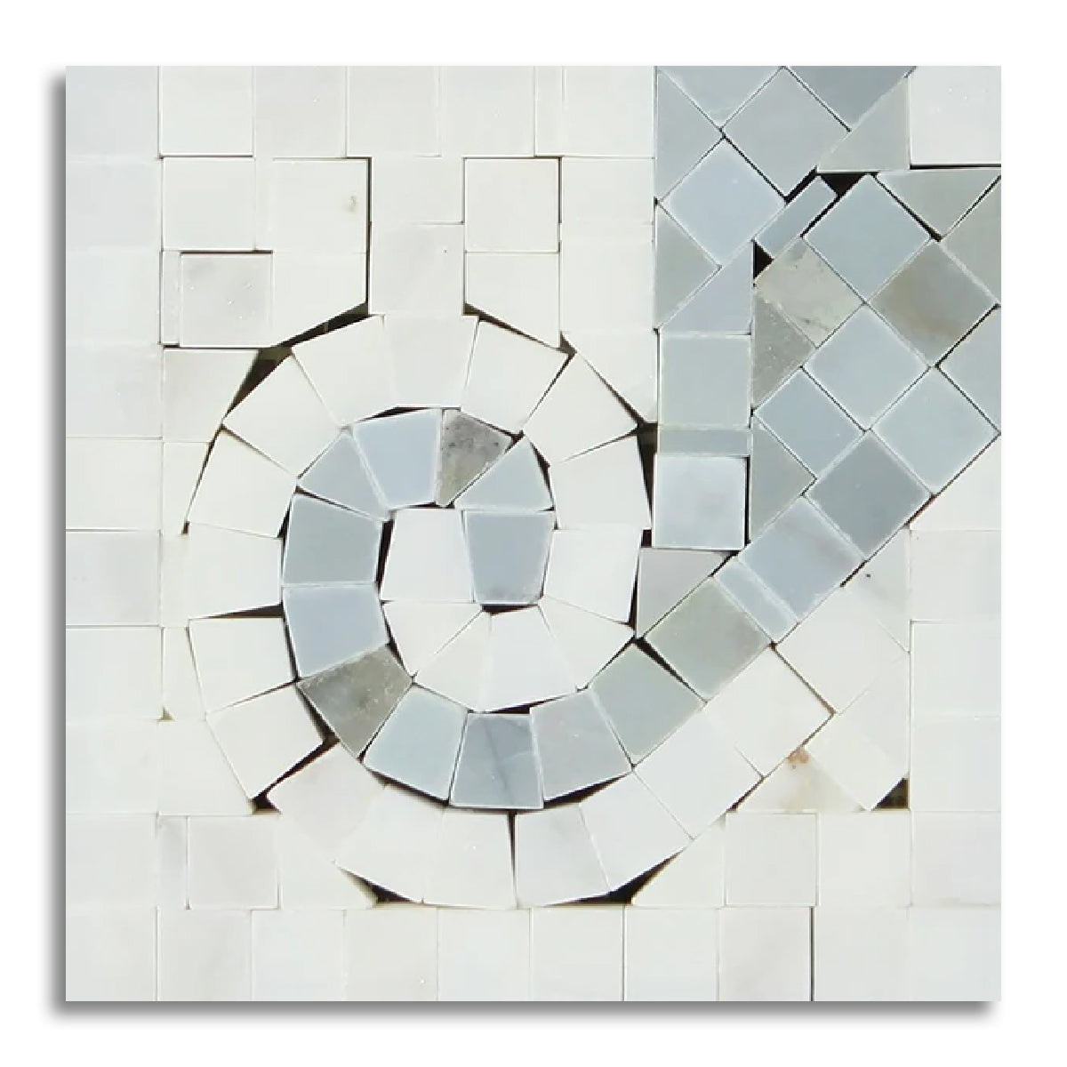 Oriental White Marble Polished Wave Border Corner w/ Blue-Gray Dots