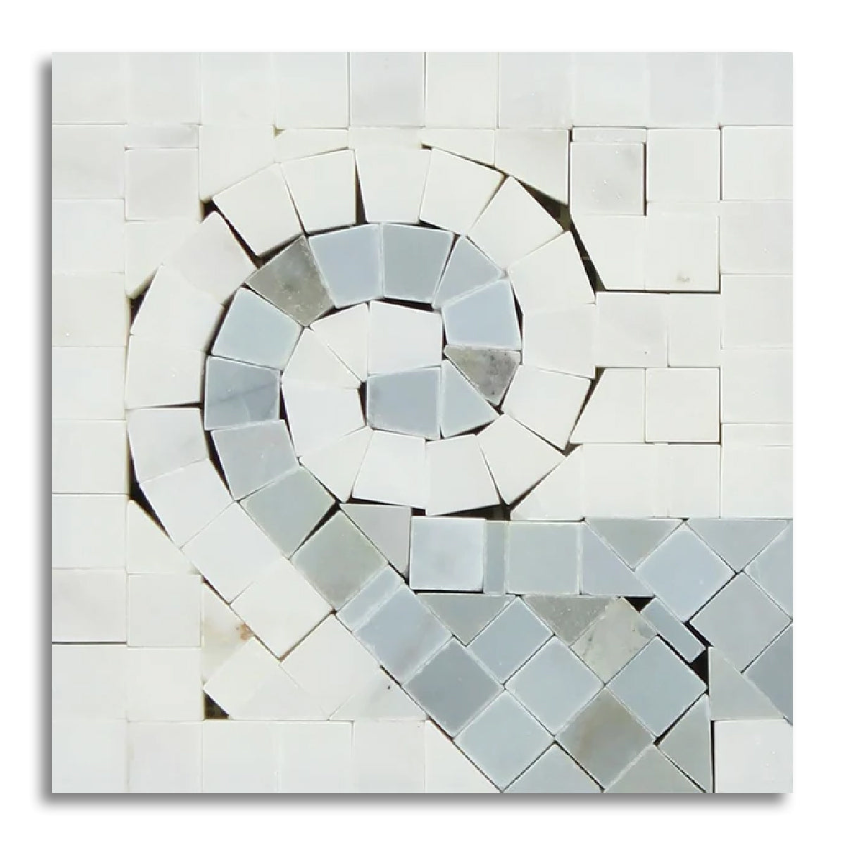 Oriental White Marble Polished Wave Border Corner w/ Blue-Gray Dots