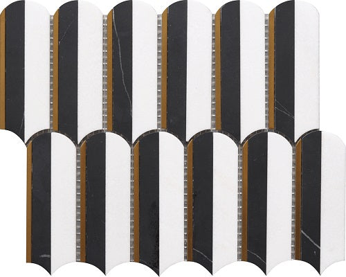 Mineralis Oval Nero Marquina & Tassos Polished Fence Stone & Glass Mosaic Tile-American Tile Depot