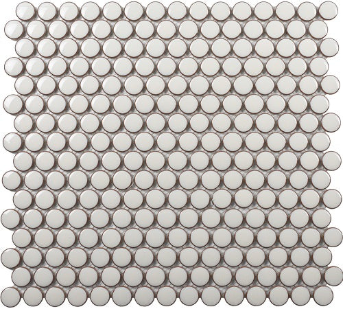 Cerelia Pearl White Glossy Penny Porcelain Mosaic Tile-American Tile Depot