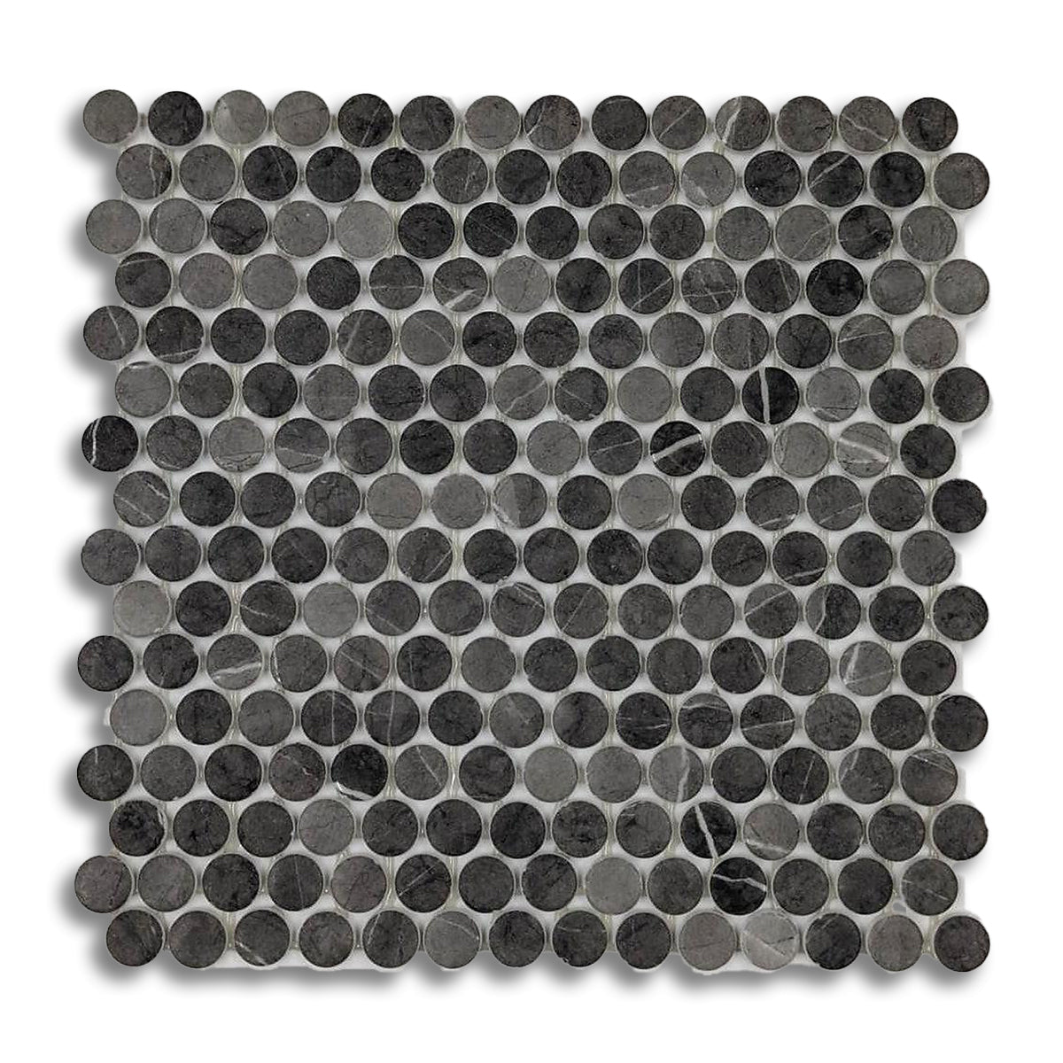 Penny Round Grafito Circular Glass Mosaic Tile | FINAL SALE - American Tile Depot