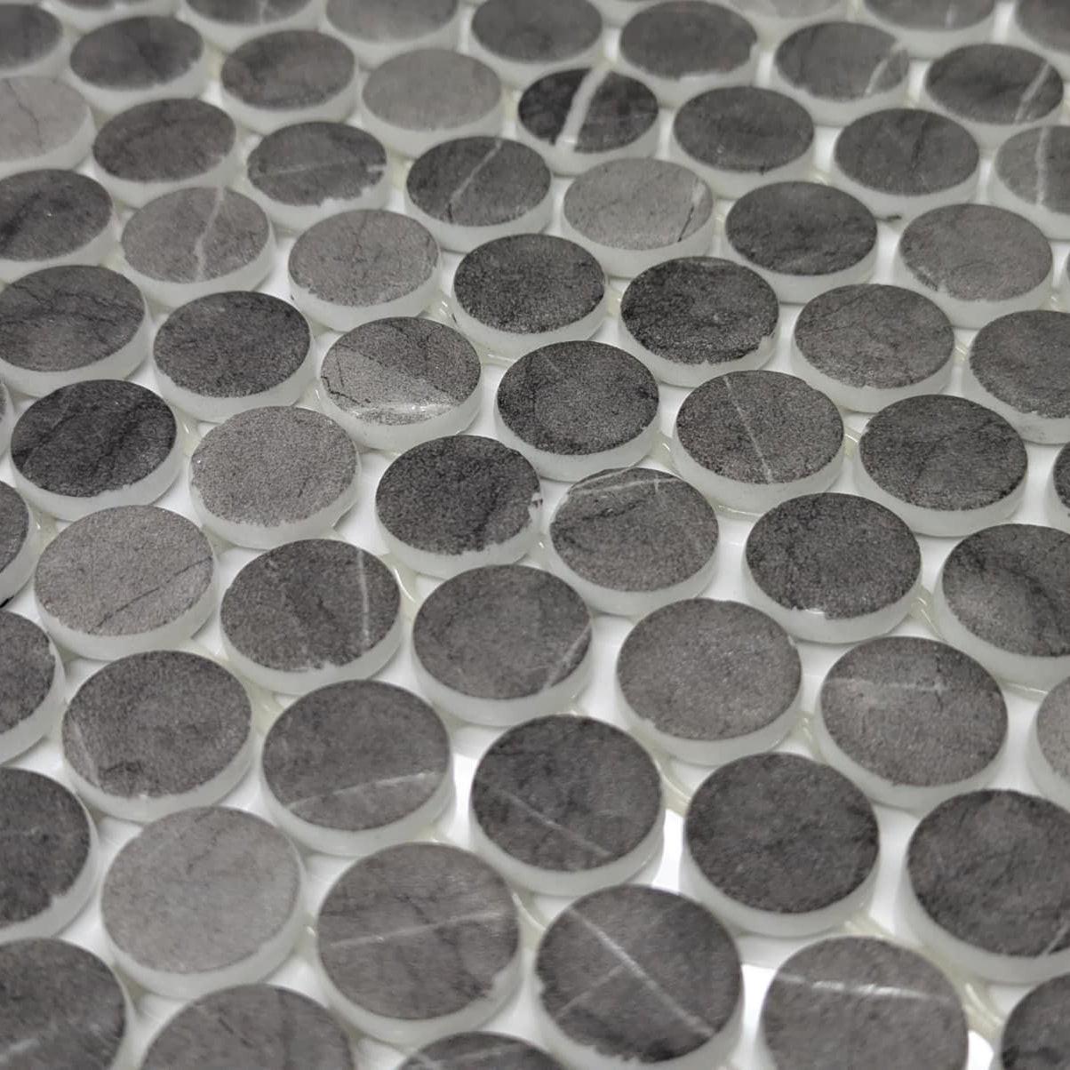 Penny Round Grafito Circular Glass Mosaic Tile | FINAL SALE Penny Round Grafito Circular Glass Mosaic Tile | FINAL SALE - American Tile Depot