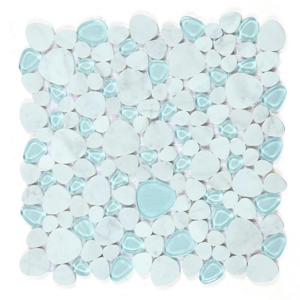 Preach Carrara Blue Pebble Marble Mosaic Wall Tile Preach Carrara Blue Pebble Marble Mosaic Wall Tile - American Tile Depot