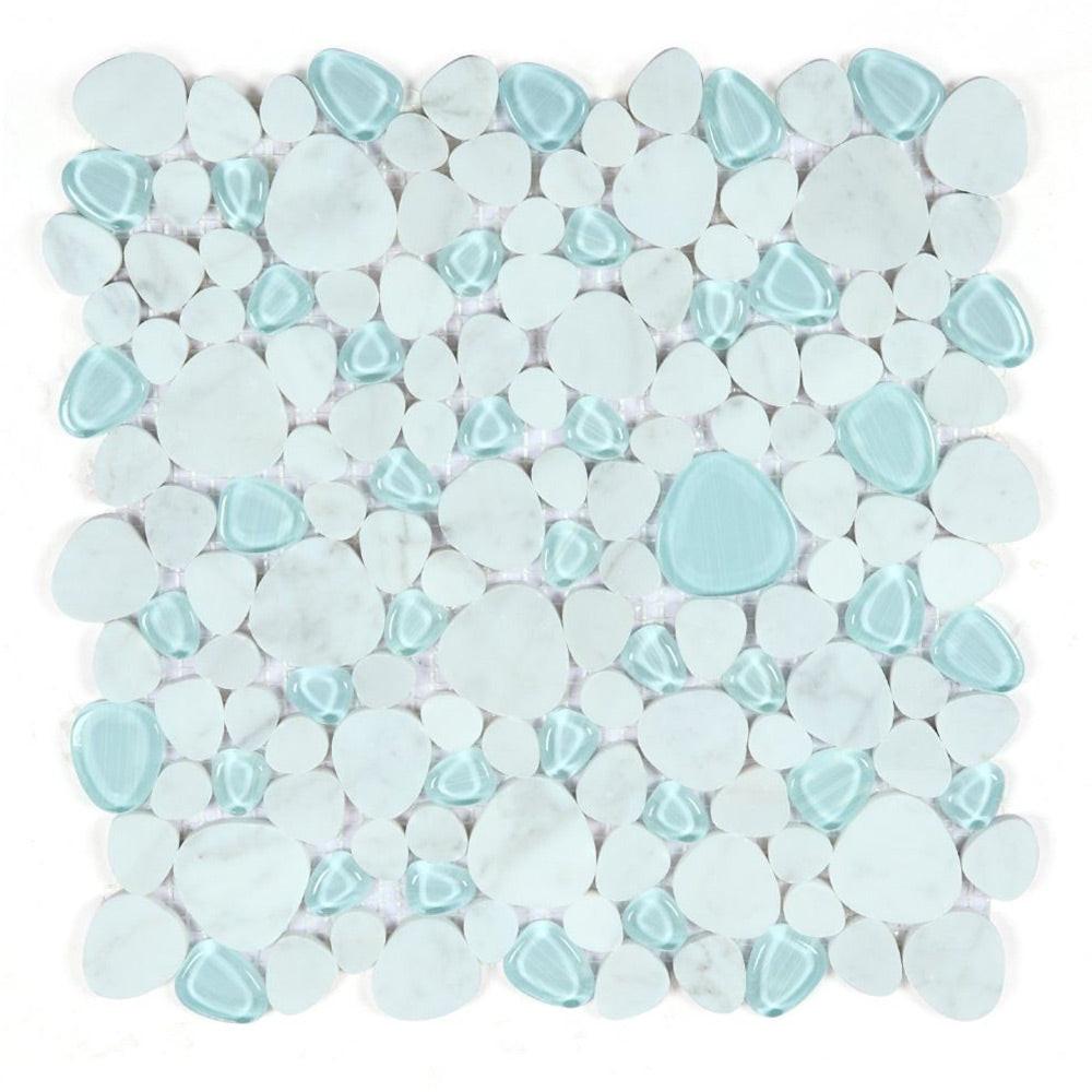 Preach Carrara Blue Pebble Marble Mosaic Wall Tile Preach Carrara Blue Pebble Marble Mosaic Wall Tile - American Tile Depot