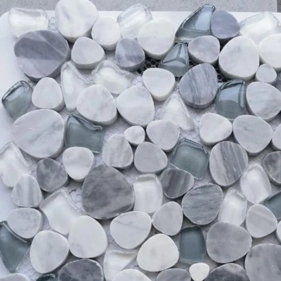 Preach Grey Pebble Glass Mosaic Wall Tile Preach Grey Pebble Glass Mosaic Wall Tile - American Tile Depot