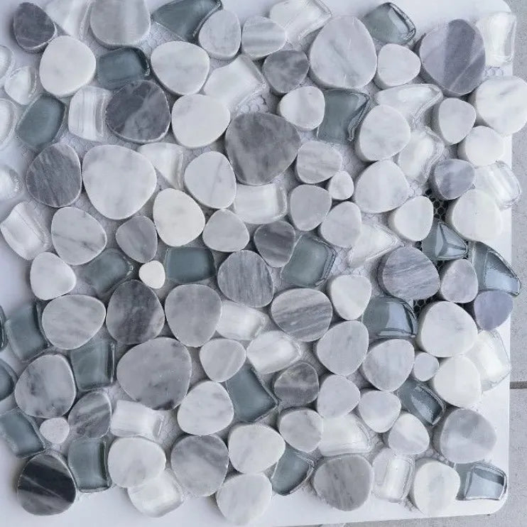 Preach Grey Pebble Glass Mosaic Wall Tile Preach Grey Pebble Glass Mosaic Wall Tile - American Tile Depot