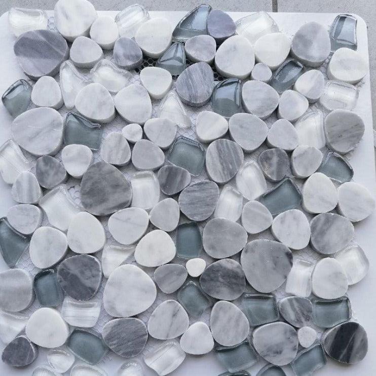 Preach Grey Pebble Glass Mosaic Wall Tile Preach Grey Pebble Glass Mosaic Wall Tile - American Tile Depot