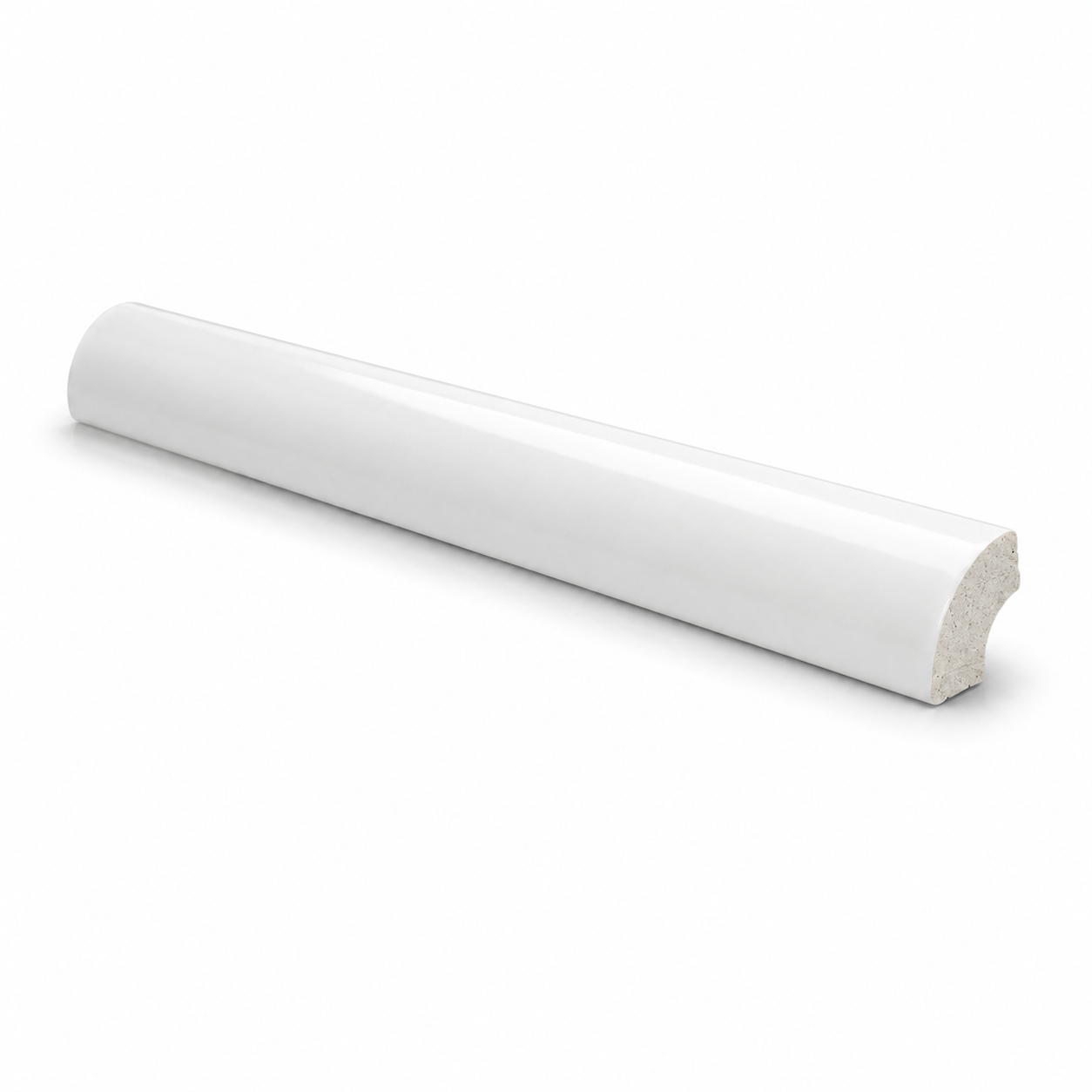 Pure Bright White Ice Ceramic Wall Trim - 3/4" x 6" Quarter Round Corner - American Tile Depot