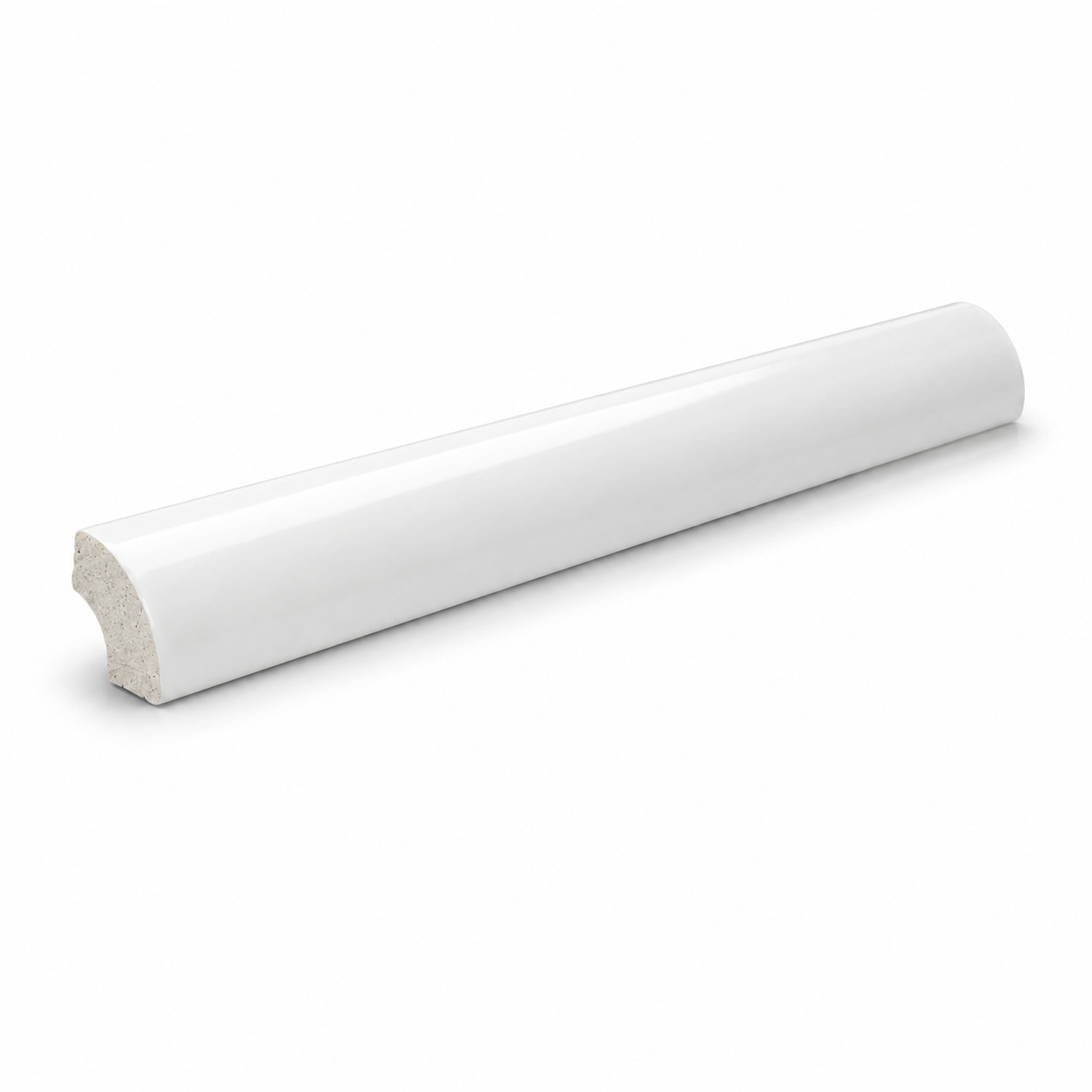 Pure Bright White Ice Ceramic Wall Trim - 3/4" x 6" Quarter Round Corner - American Tile Depot