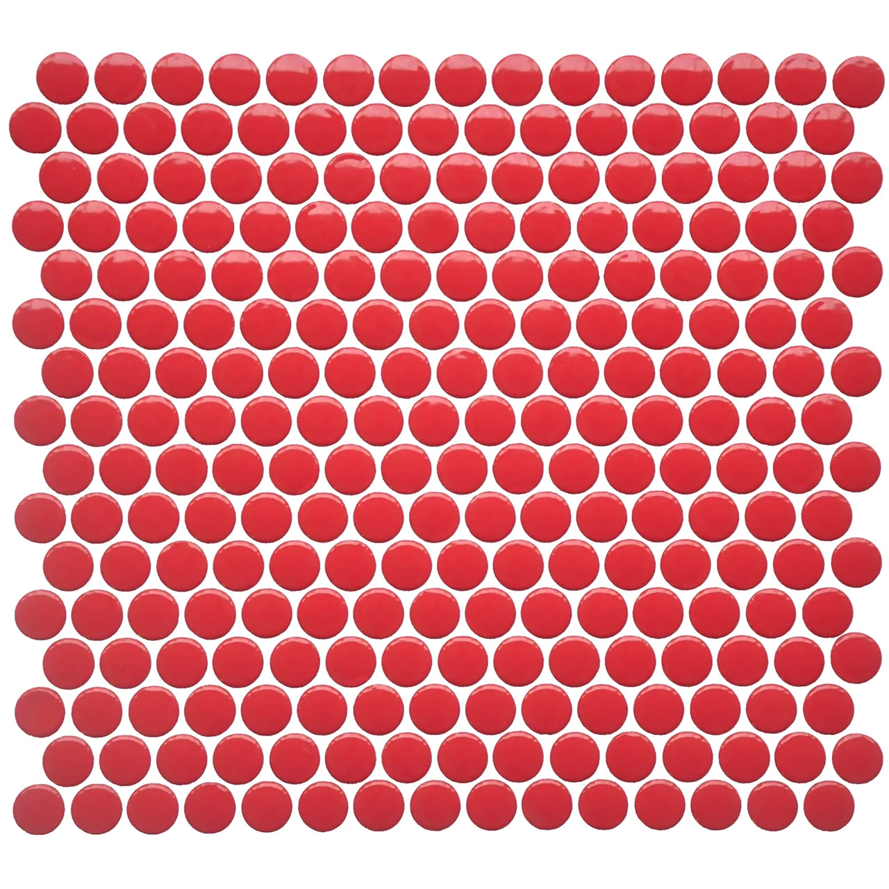 Array Red Pepper Glossy Penny Round Porcelain Mosaic Tile Array Red Pepper Glossy Penny Round Porcelain Mosaic Tile - American Tile Depot