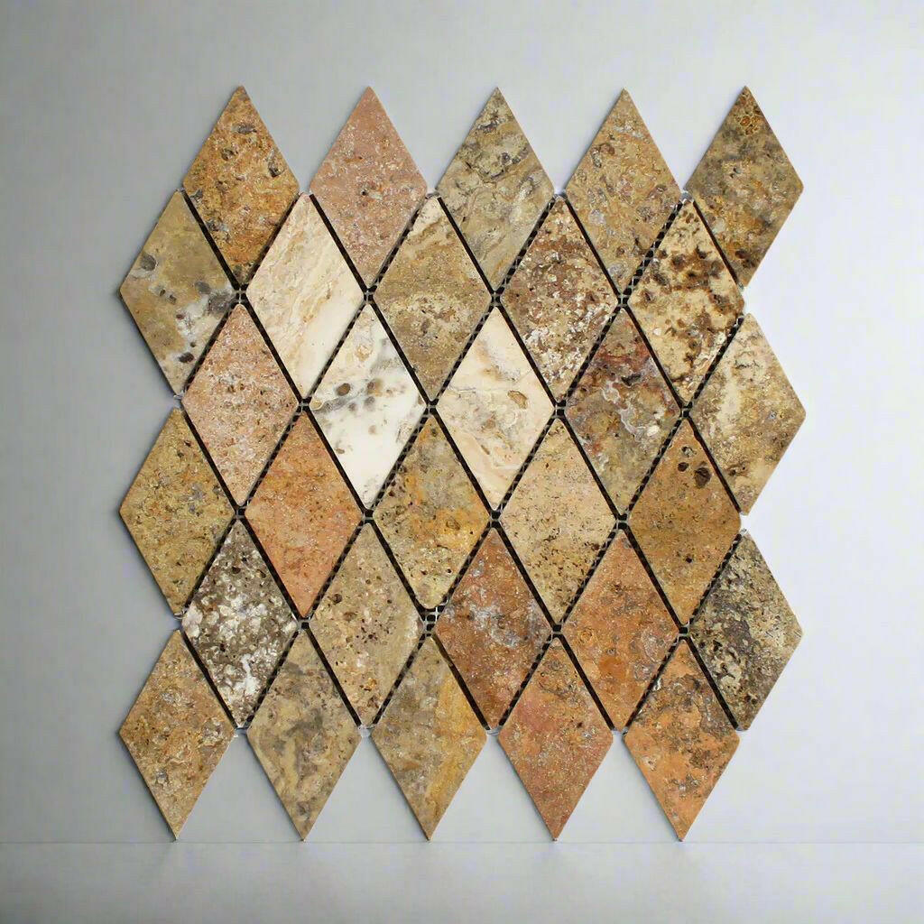 Scabos Travertine 2x4 Tumbled Diamond Mosaic Tile Scabos Travertine 2x4 Tumbled Diamond Mosaic Tile - American Tile Depot