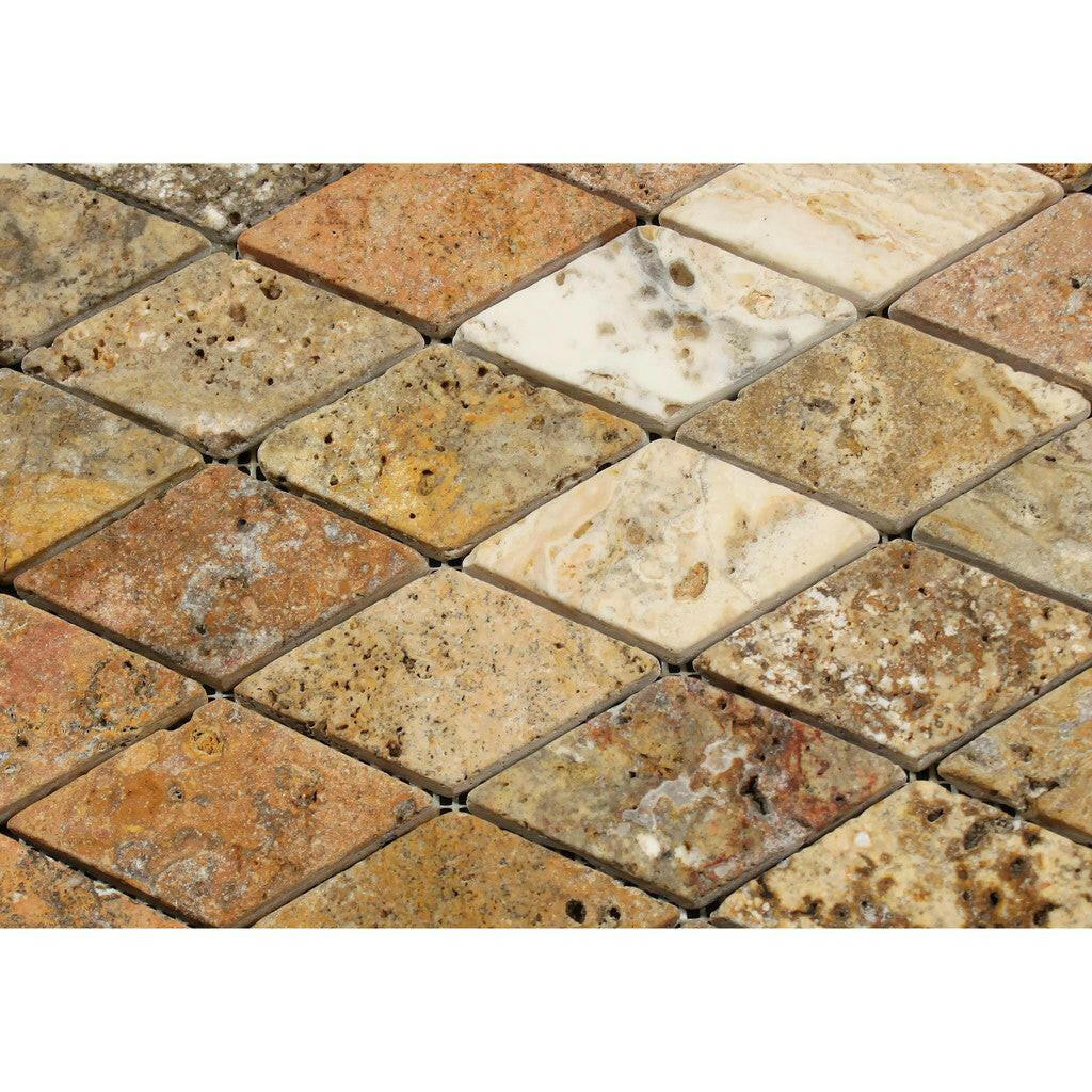 Scabos Travertine 2x4 Tumbled Diamond Mosaic Tile Scabos Travertine 2x4 Tumbled Diamond Mosaic Tile - American Tile Depot