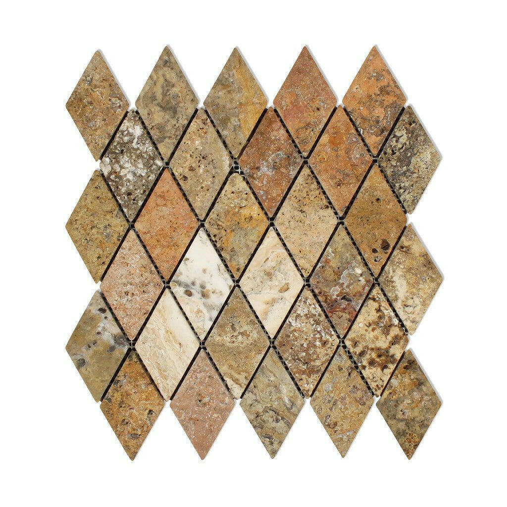 Scabos Travertine 2x4 Tumbled Diamond Mosaic Tile Scabos Travertine 2x4 Tumbled Diamond Mosaic Tile - American Tile Depot