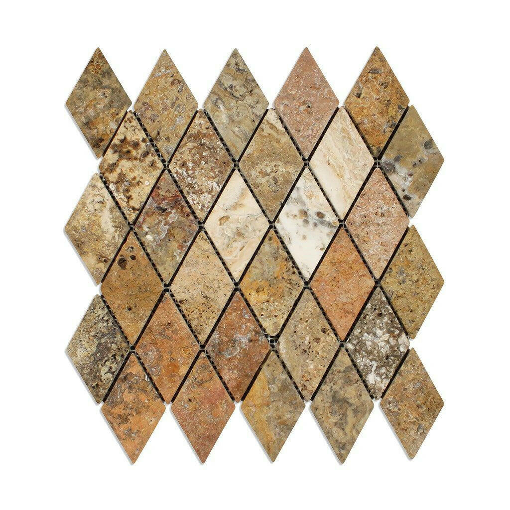 Scabos Travertine 2x4 Tumbled Diamond Mosaic Tile Scabos Travertine 2x4 Tumbled Diamond Mosaic Tile - American Tile Depot